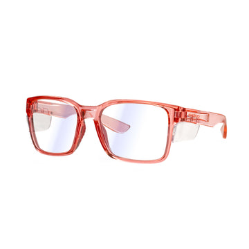 Waipu pink safety specs with clear blue-blocker lens and side shields