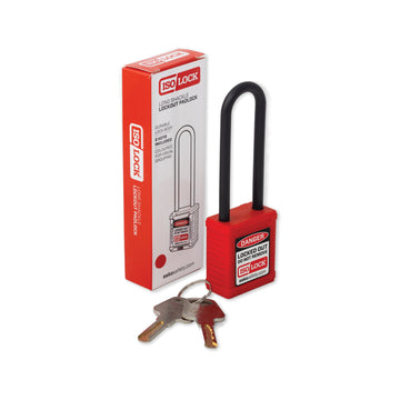 Isolock lockout padlock with extra length shackle, zinc plated steel, keyed alike key 00007