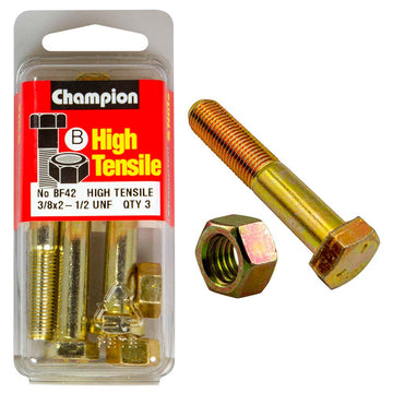 Champion 3/8in x 2-1/2in Grade 5 bolt and nut with UNF thread, zinc plated