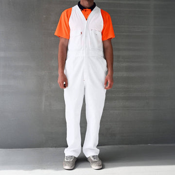 Painters Zip Cotton Overall, White, six pockets plus side entry, elasticated shoulder straps