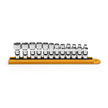 GEARWRENCH 12 piece 1/4 inch drive 6-point metric flex socket set with rail storage