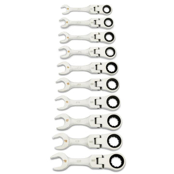 GEARWRENCH 10 piece metric stubby ratcheting combination wrench set with 90-tooth box end