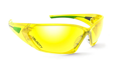 Esko VELOCITY amber lens safety specs, wrap-around design with rubber nose pad