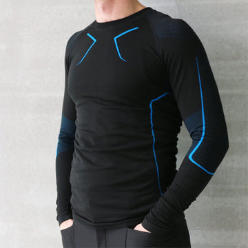 Esko Base1 seamless long-sleeved thermal top, black and blue, size M/L