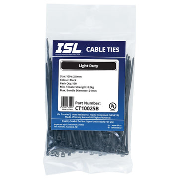 ISL 100 x 2.5mm UV nylon cable tie, black, pack of 100