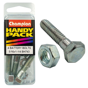 Champion 5/16in x 1-1/4in hex head battery bolt and nut, zinc plated