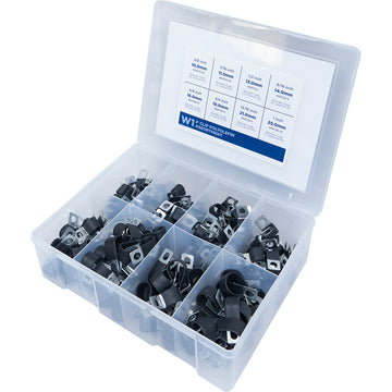 Kale 180-piece P-clip cable clamp kit in polyolefin, mixed diameter sizes 10–25mm