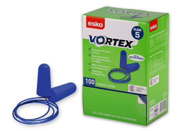 Blue corded earplugs with metal detectable foam, box of 100 pairs