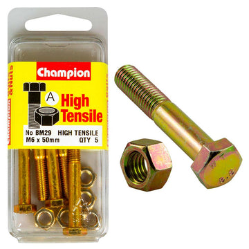 Champion M6 x 50mm grade 8.8 zinc plated bolt and nut