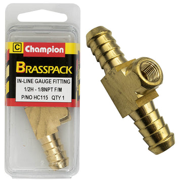 Champion brass in-line gauge fitting 1/2 inch to 1/8 inch NPT female