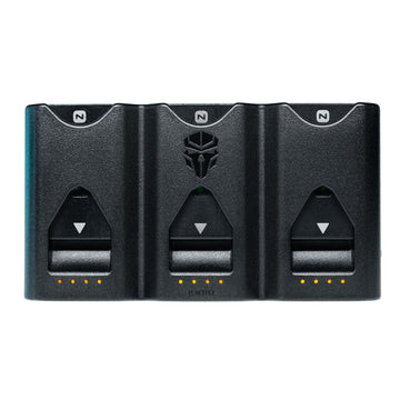Jupio Tri-Charge three-battery charger with USB-C input and memory card slots