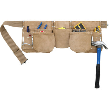 Kuny's split leather carpenters' apron with 11 pockets and nylon web belt