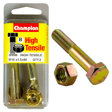 Champion M10 x 80mm grade 8.8 zinc plated bolt and nut