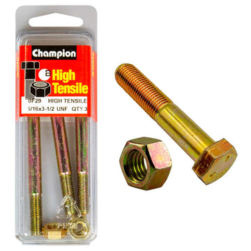 Champion Grade 5 bolt and nut, 5/16 x 3-1/2in UNF, zinc-plated, pack of 6
