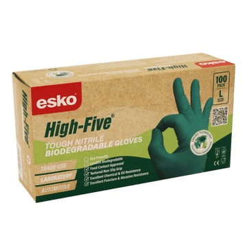 High Five biodegradable nitrile disposable gloves, size 2XL, green, powder free, box of 100