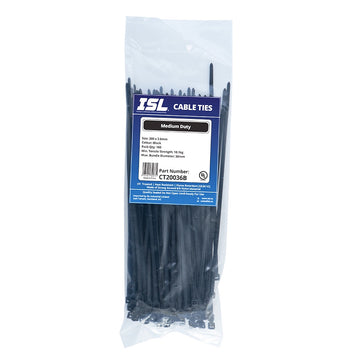 ISL 200 x 3.6mm UV nylon cable tie black 100 pack