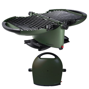 NomadiQ Portable Gas BBQ Army Green folded with carry strap