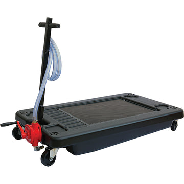 ProEquip 65L truck fluid drain pan with rotary hand pump and rolling casters