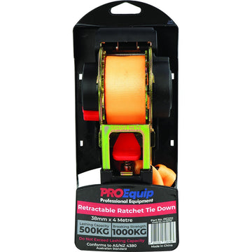 ProEquip auto ratchet tie-down strap 38mm x 4m with S-type hook