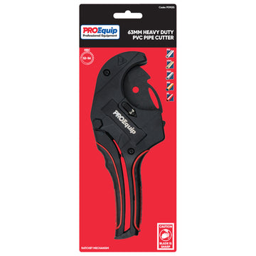 ProEquip 63mm PVC pipe ratcheting cutter with aluminium alloy body and teflon-coated SK5 blade