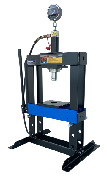 Wayco 10 tonne hydraulic shop press with hand pump, front view