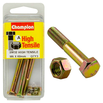 Champion M6 x 60mm grade 8.8 zinc plated bolt and nut