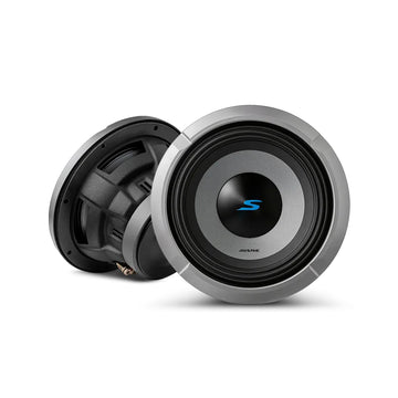 Alpine S2-W8D4 8-inch subwoofer with dual 4Ω voice coils and twist-lock grille mounting
