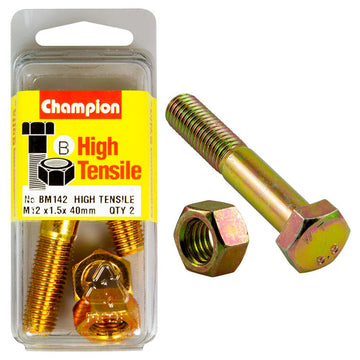 Champion M12 x 40 x 1.5 mm grade 8.8 bolt and nut, zinc plated