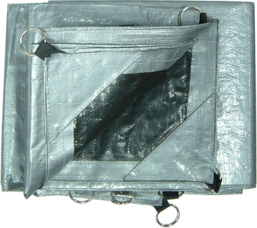 Xcel heavy duty silver tarpaulin 6m x 7.2m with o-ring eyelets and rope-reinforced hems