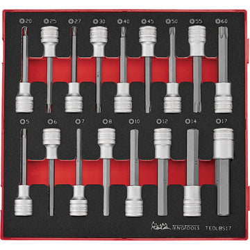 Teng 17-piece 1/2 inch drive long hex and TX bit socket set in FOAM2 tray