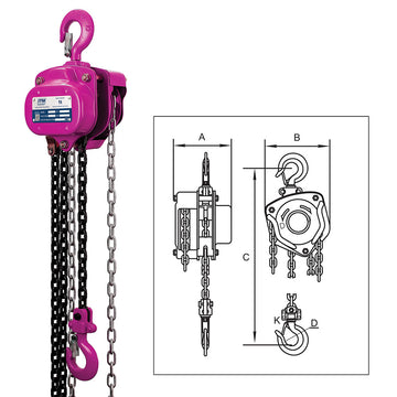 ITM 1 tonne chain block with 6 metre lift, Grade 80 chain, violet colour coded