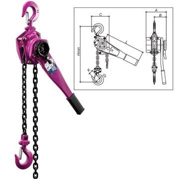 ITM lever hoist 1.5 tonne capacity with load limiter and safety latches