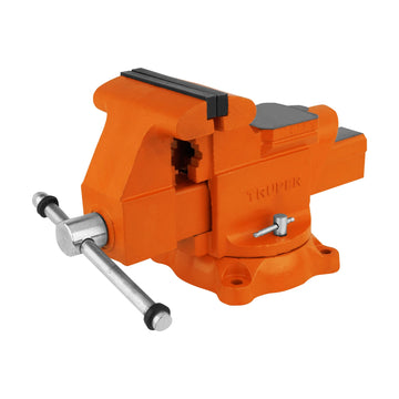 Truper 150mm heavy duty bench vice with swivel base and round anvil jaws