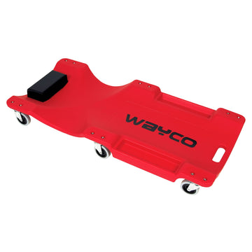 Wayco plastic workshop creeper with six swivel wheels and padded headrest