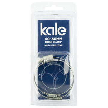 Kale WD12 worm drive hose clamp 40–60 mm capacity, pack of two, zinc-plated mild steel