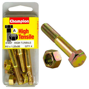 Champion M8 x 50mm grade 8.8 bolt and nut, zinc plated
