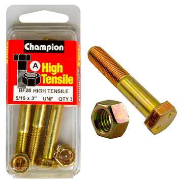 Champion Grade 5 bolt and nut set, 5/16 x 3in UNF, zinc-plated, pack of 6