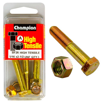 Champion Grade 5 bolt and nut, 5/16 UNF x 2-1/2in, zinc-plated, pack of 6