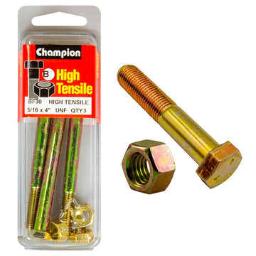 Champion 5/16 x 4in Grade 5 bolt and nut, zinc-plated, UNF thread