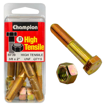 Champion 3/8 x 2 inch Grade 5 bolt and nut, zinc plated, UNF thread