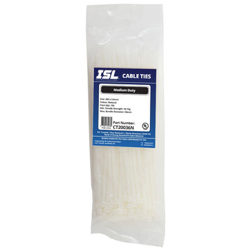 ISL 200 x 3.6mm natural nylon cable tie, pack of 100