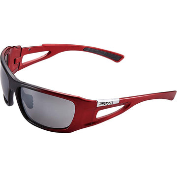 Teng Collection red frame safety glasses with smoke grey lenses