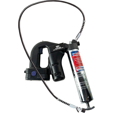 ProEquip 18V Lithium Ion cordless grease gun with 450g cartridge, batteries, charger and carry case