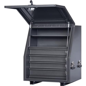 KABoxes 715 Series 4 drawer tool box charcoal grey, front view with weatherproof door closed