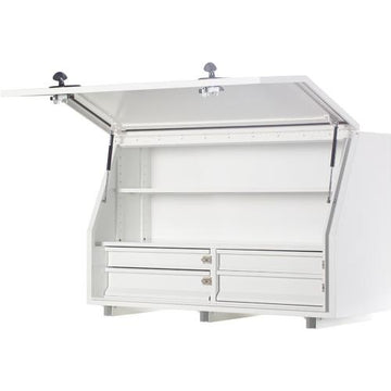KABoxes 1360 aluminium toolbox white, four drawers and two shelves, front view