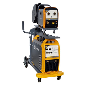 Hugong INVERMIG 350III MIG welder mounted on trolley, front view