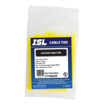 ISL Nylon Cable Tie - Yellow - 100pk
