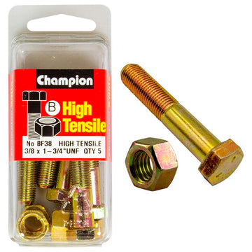 Champion 3/8 x 1-3/4 in Grade 5 bolt and nut with zinc plating