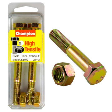 Champion M10 x 100mm grade 8.8 zinc plated bolt and nut