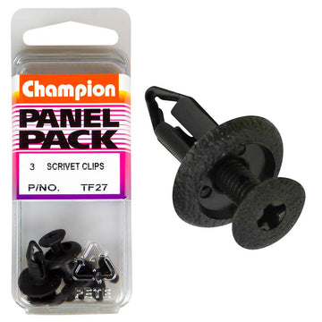 Champion black scrivet clip 18mm length, pack of 3